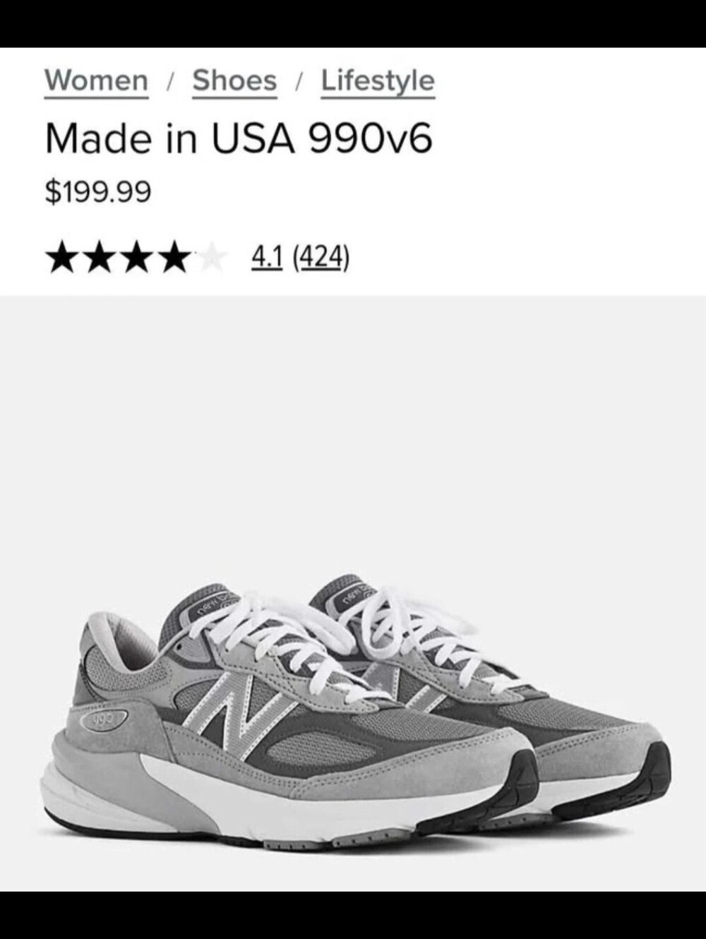 Ladies New Balance Gray and White 990v6 Men's Lifestyle Sneakers